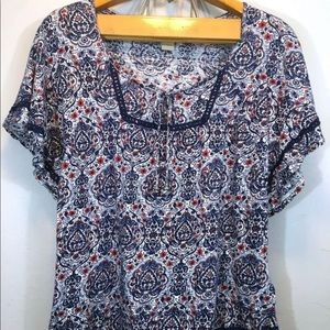 Lucky Brand Womens Blue Boho Short Sleeve Top 1X